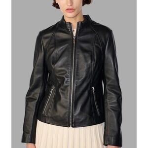Wilsons Leather Black Moto Jacket XL Thinsulate Ultra Insulated Belted Zip Up